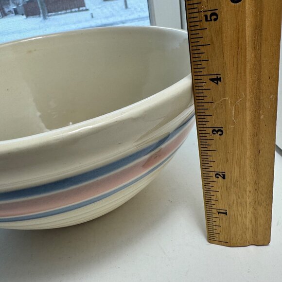 McCoy Ovenware Mixing Bowl Pink Blue Bands Striped Beehive Pottery USA 8" Vtg - Picture 9 of 16